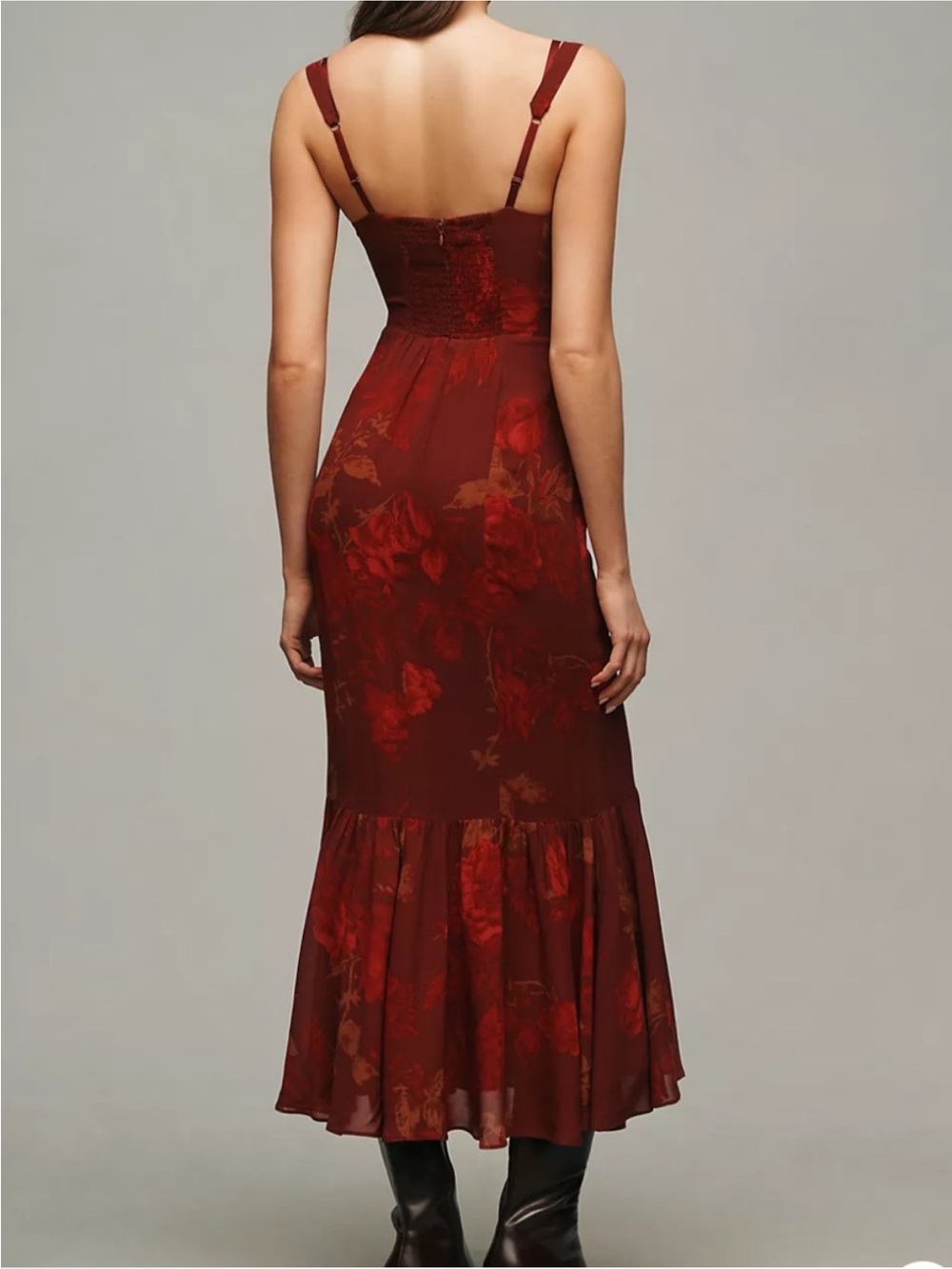 NWOT Reformation Iris Burgundy Wine Floral Whimsy Sz 12 Midi Dress - Picture 4 of 11